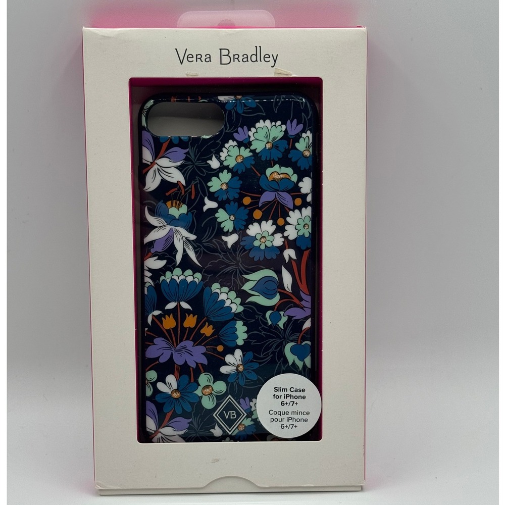 Vera Bradley iPhone 6 Plus 7 Plus Slim Case Floral Bursts Navy Teal Purple NEW